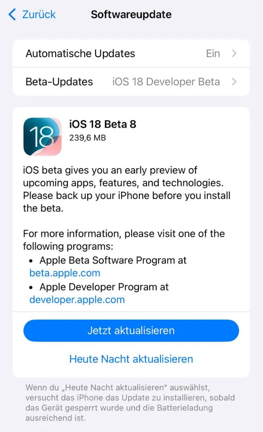 滴道苹果手机维修分享苹果 iOS / iPadOS 18 开发者预览版 Beta 8 发布 